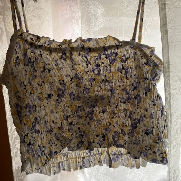 Purple, Yellow, White floral cropped tank top - Picture 1 of 2